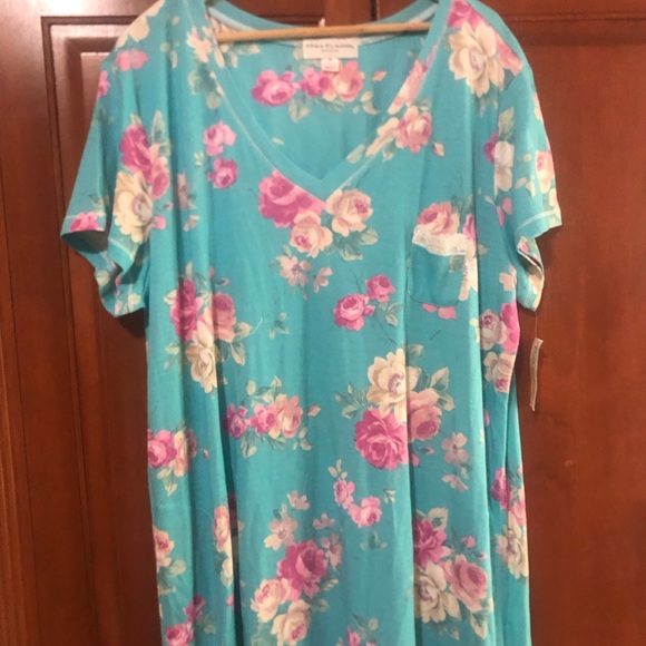 Miss Elaine Turquoise Flower Print Long Nightgown Size 3X NWT - Picture 2 of 12